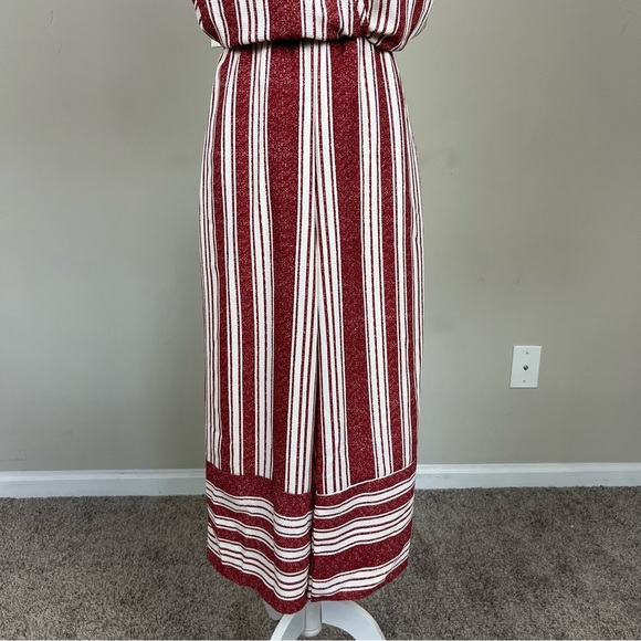 DAYLIGHT STRIPED SLEEVELESS JUMPSUIT CUT OUT NECKLINE IN RED & WHITE SIZE SMALL - Picture 10 of 16